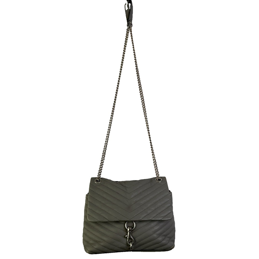 Rebecca Minkoff Edie Flap‎ Leather Shoulder Bag Quilted Chevron Grey